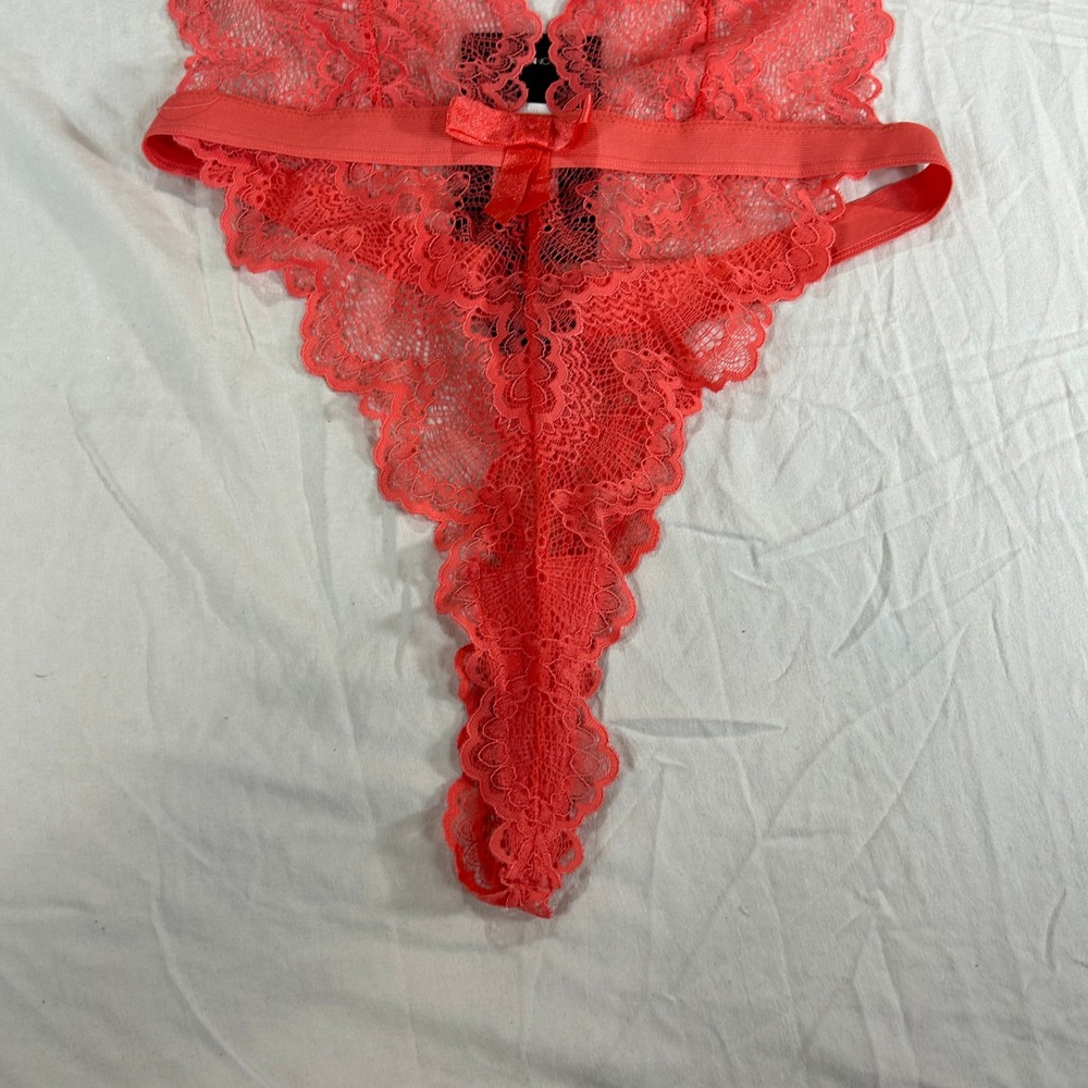 Fashion Nova Your Desire Is Mine Lace Teddy Coral Halter Lingerie S/M NEW - Picture 3 of 11